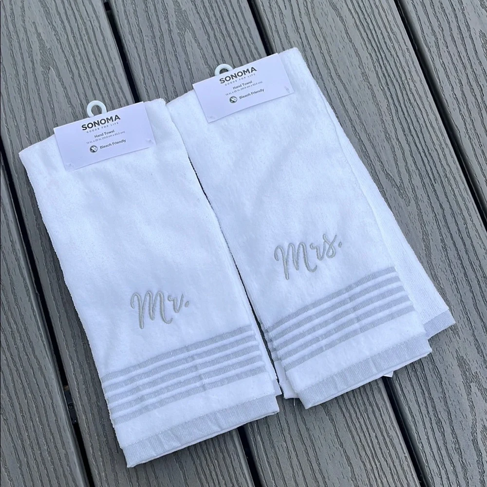 Sonoma White Mr. and Mrs. Towels